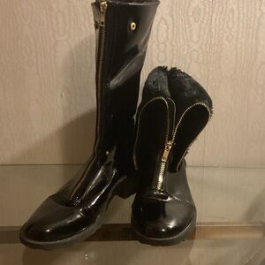 Shoe Dazzle Black Patent Zippered Boots